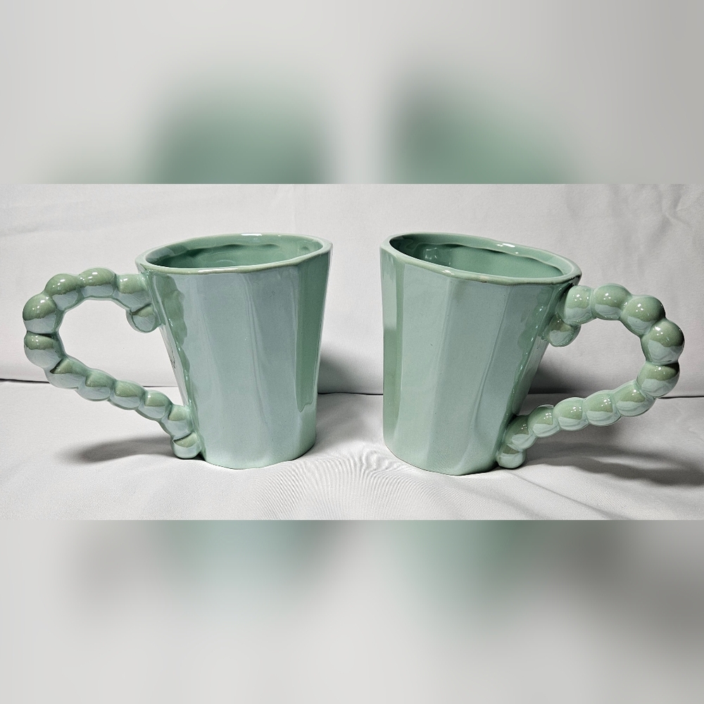 Green Cups with Pearl Handles Set of 2 NEW